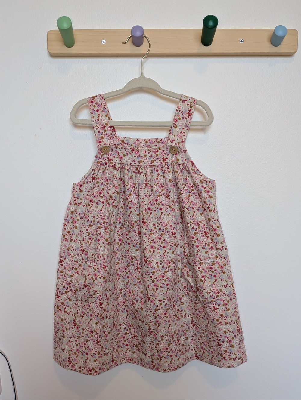 Little English - 4T - Girls Floral Pinafore Summer Dress in Pink Cream 'Liberty'